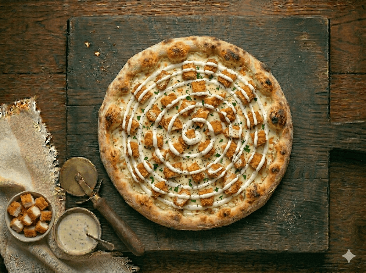 Crispy chicken ranch pizza