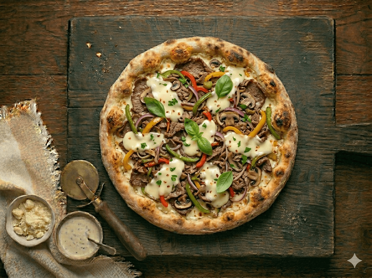 Cheesesteak Pizza — halal brick-oven pizza in Paterson, NJ