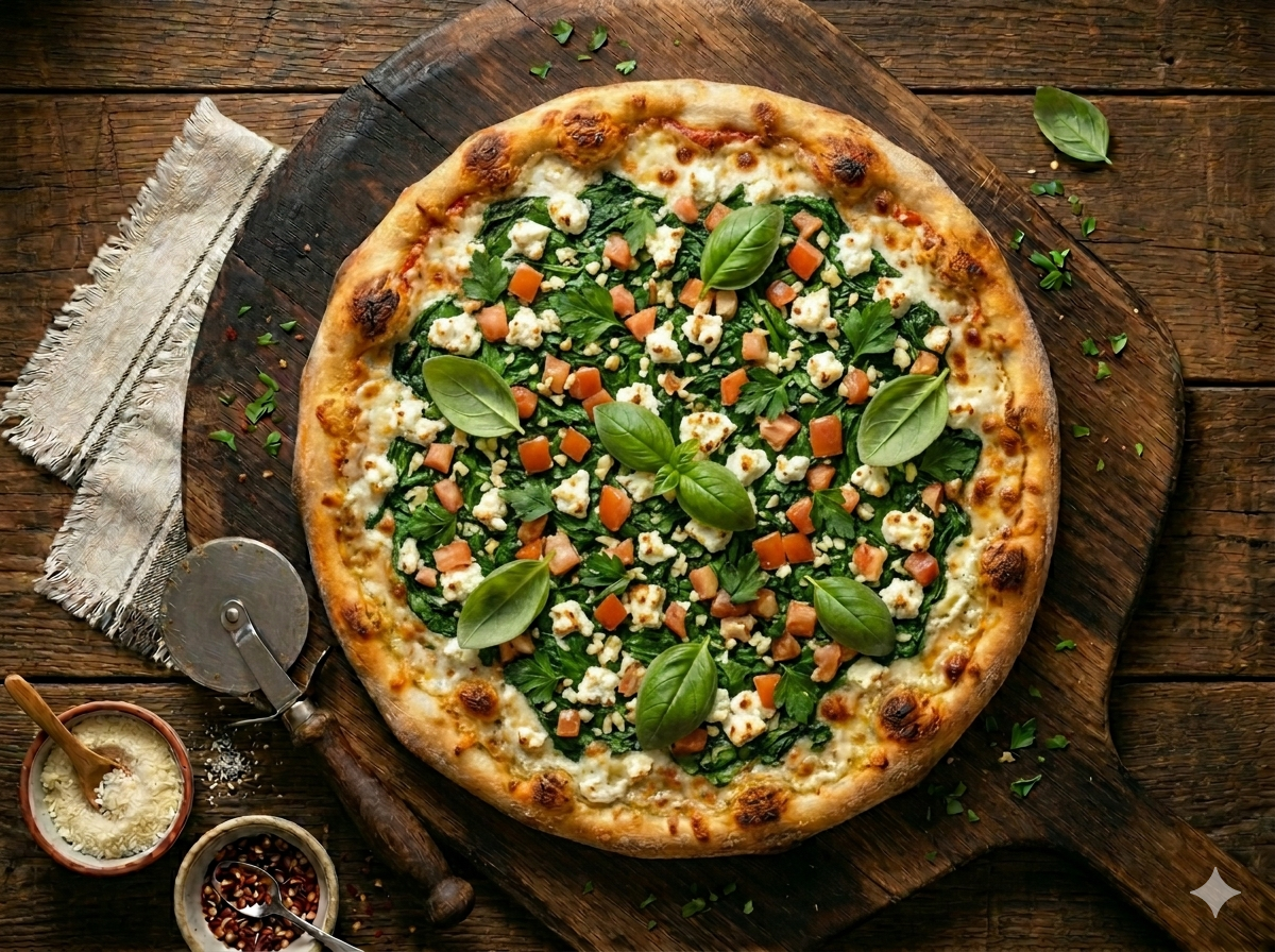 Spinach & Feta Pizza — halal brick-oven pizza in Clifton & Paterson, NJ